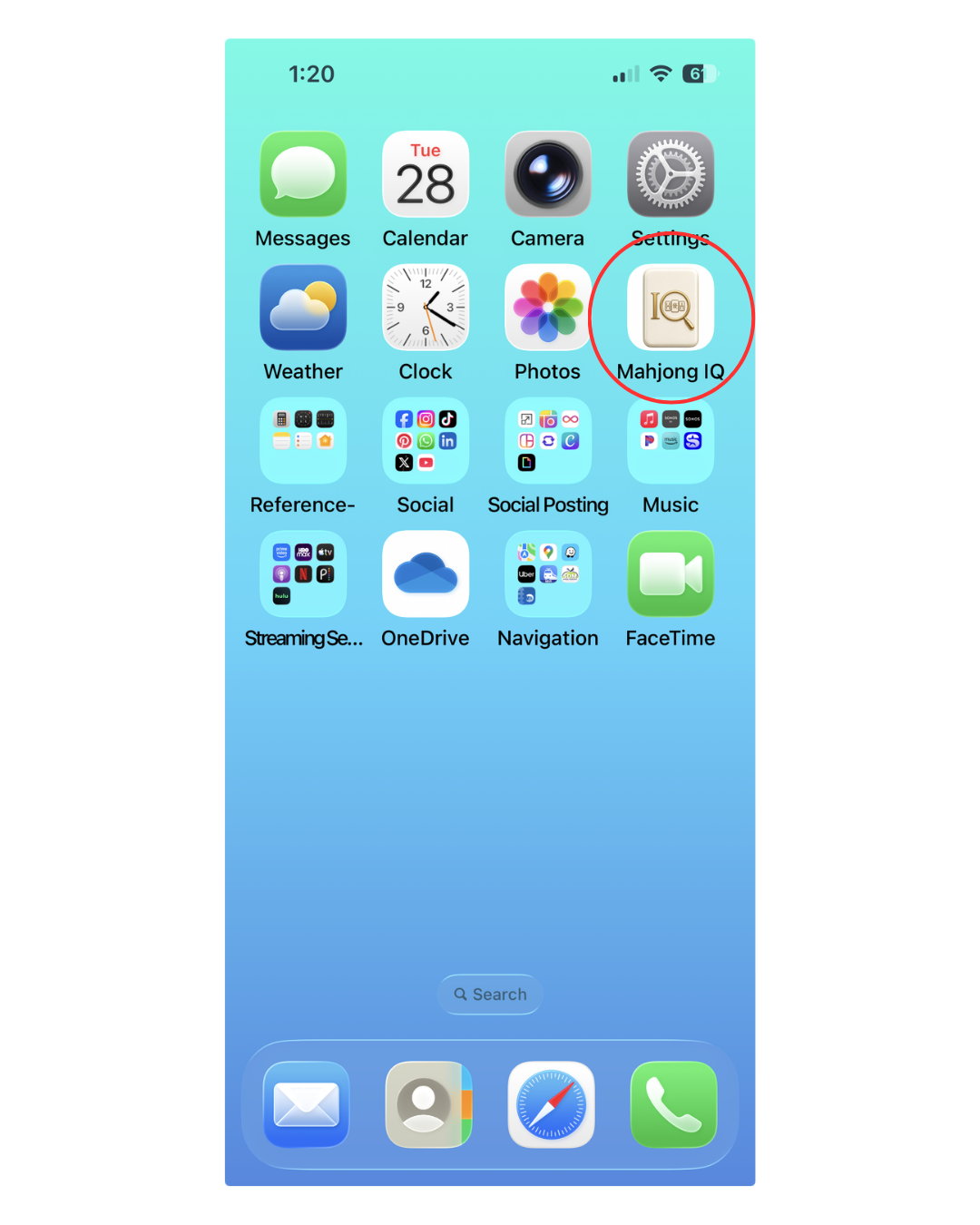 Mahjong IQ app icon added to an iPhone Home Screen